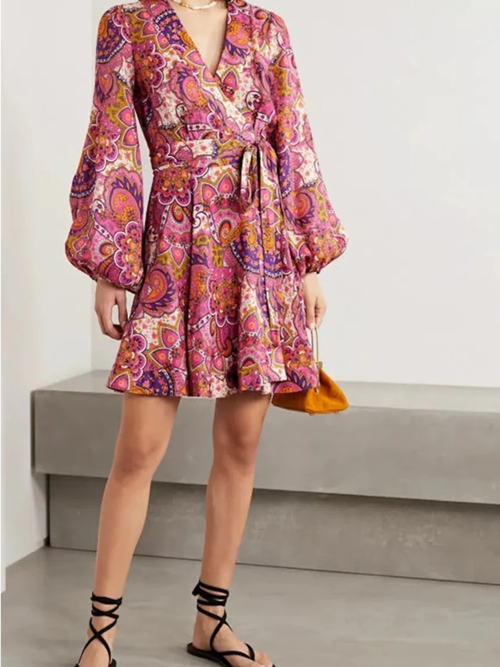 Zimmermann Pink Paisley Tie-Waist Mini Dress